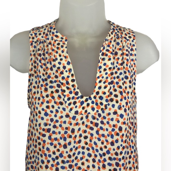 Women's Maeve Anthropologie White/Orange/Blue Abstract Sleeveless Blouse. Size 2 - Picture 3 of 11